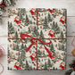 Vintage Christmas Skiing Wrapping Paper, Snowy Mountain Cabin And Pine Forest Pattern Wrapping Paper Rolls, Xmas Gift Wrap For Skiing Lover
