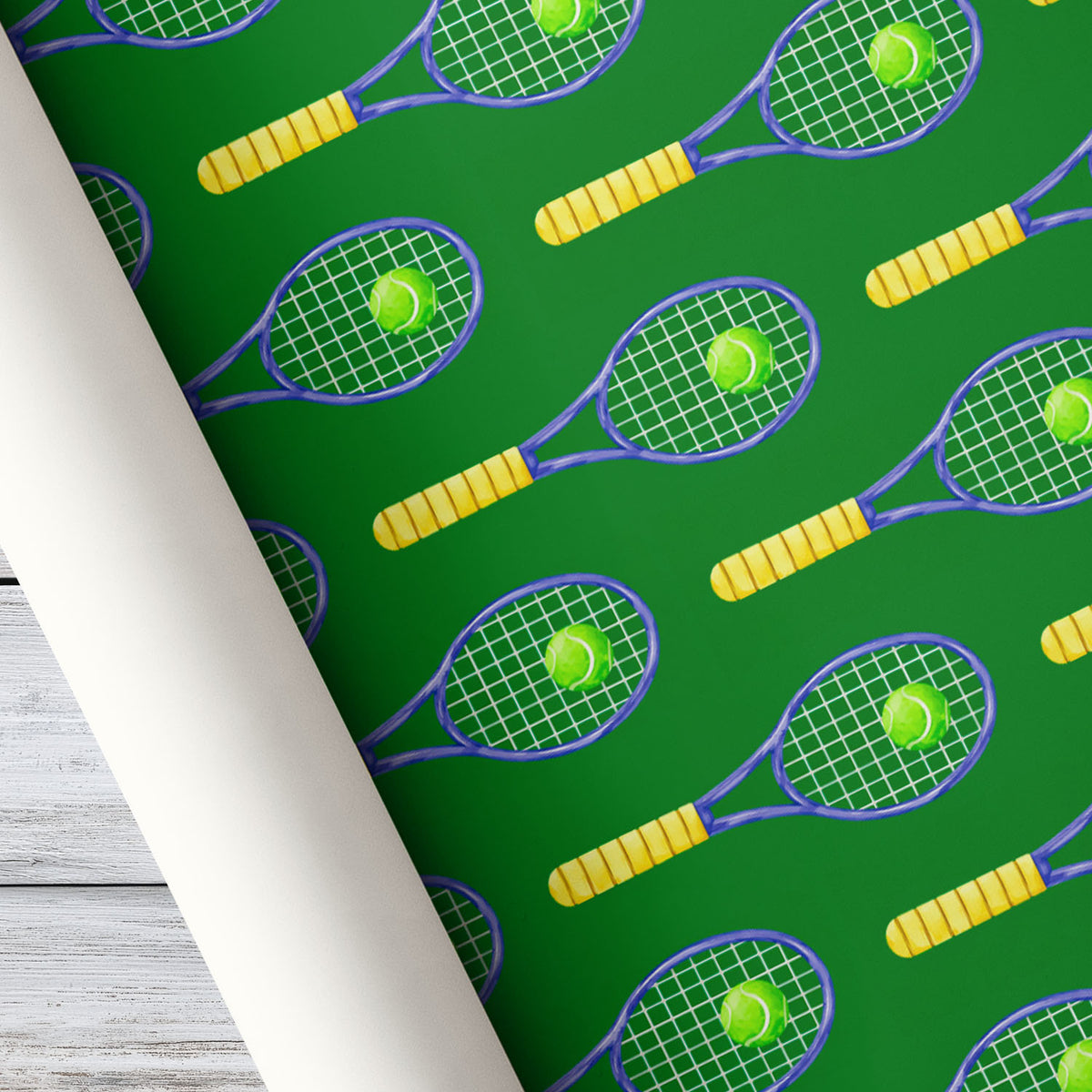 Tennis Wrapping Paper, Green Tennis Racket And Ball Pattern Wrapping Paper Rolls, Gift Wrap For Tennis Lover