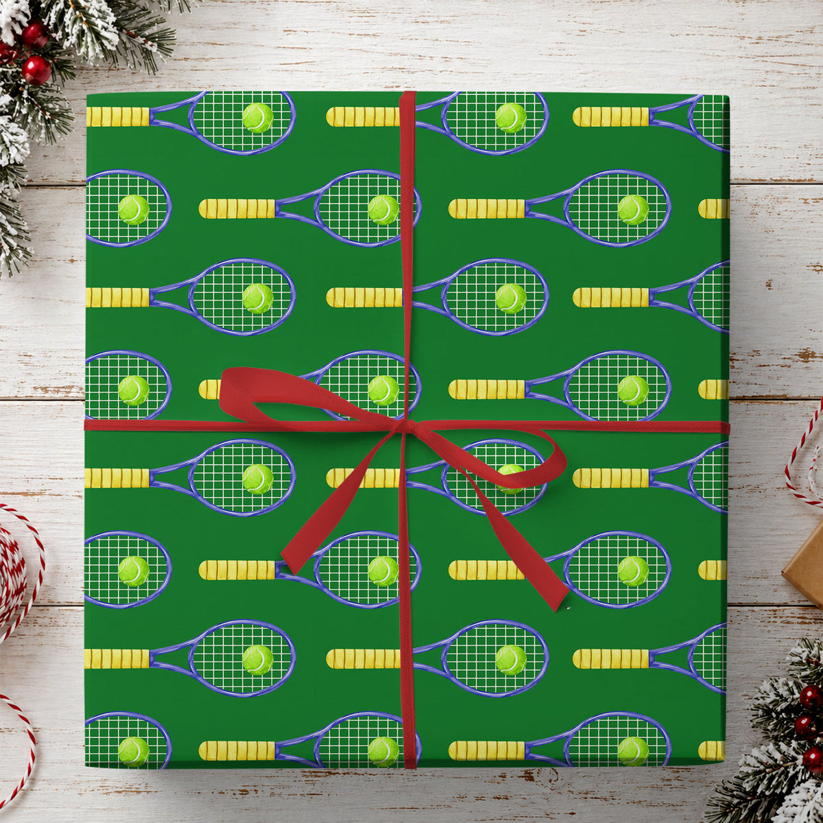 Tennis Wrapping Paper, Green Tennis Racket And Ball Pattern Wrapping Paper Rolls, Gift Wrap For Tennis Lover