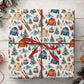 Vintage Skiing Wrapping Paper, Ski Gear And Snowy Mountains Pattern Wrapping Paper Rolls, Gift Wrap For Skiing Lover