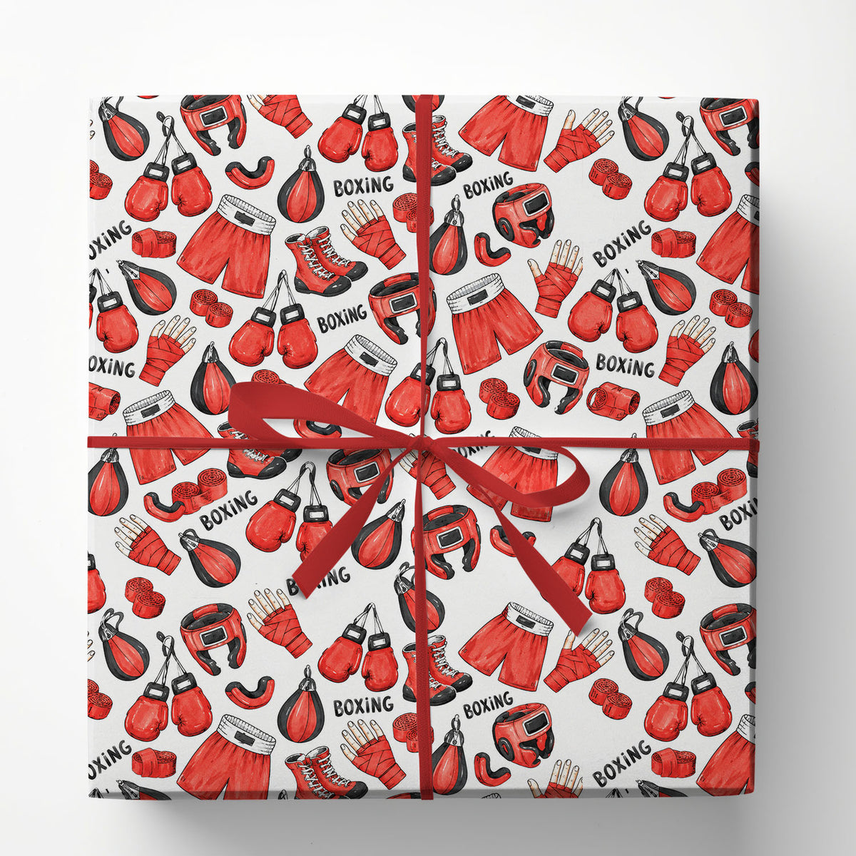 Boxing Wrapping Paper, Red Boxing Gloves And Punching Bag Pattern Wrapping Paper Rolls, Gift Wrap For Boxers