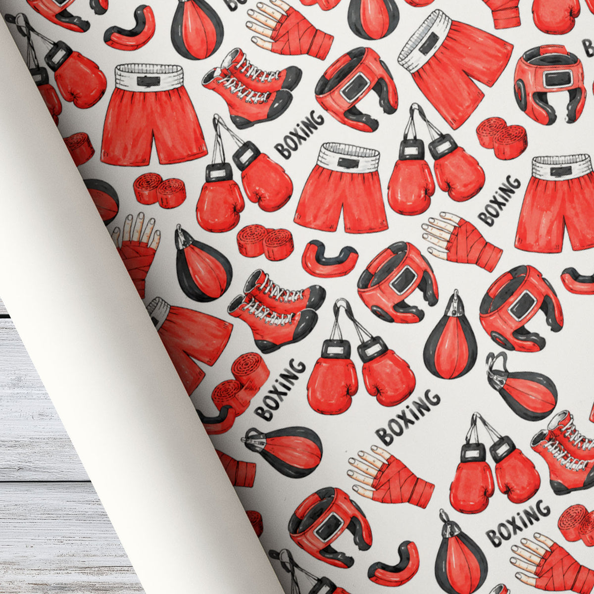 Boxing Wrapping Paper, Red Boxing Gloves And Punching Bag Pattern Wrapping Paper Rolls, Gift Wrap For Boxers