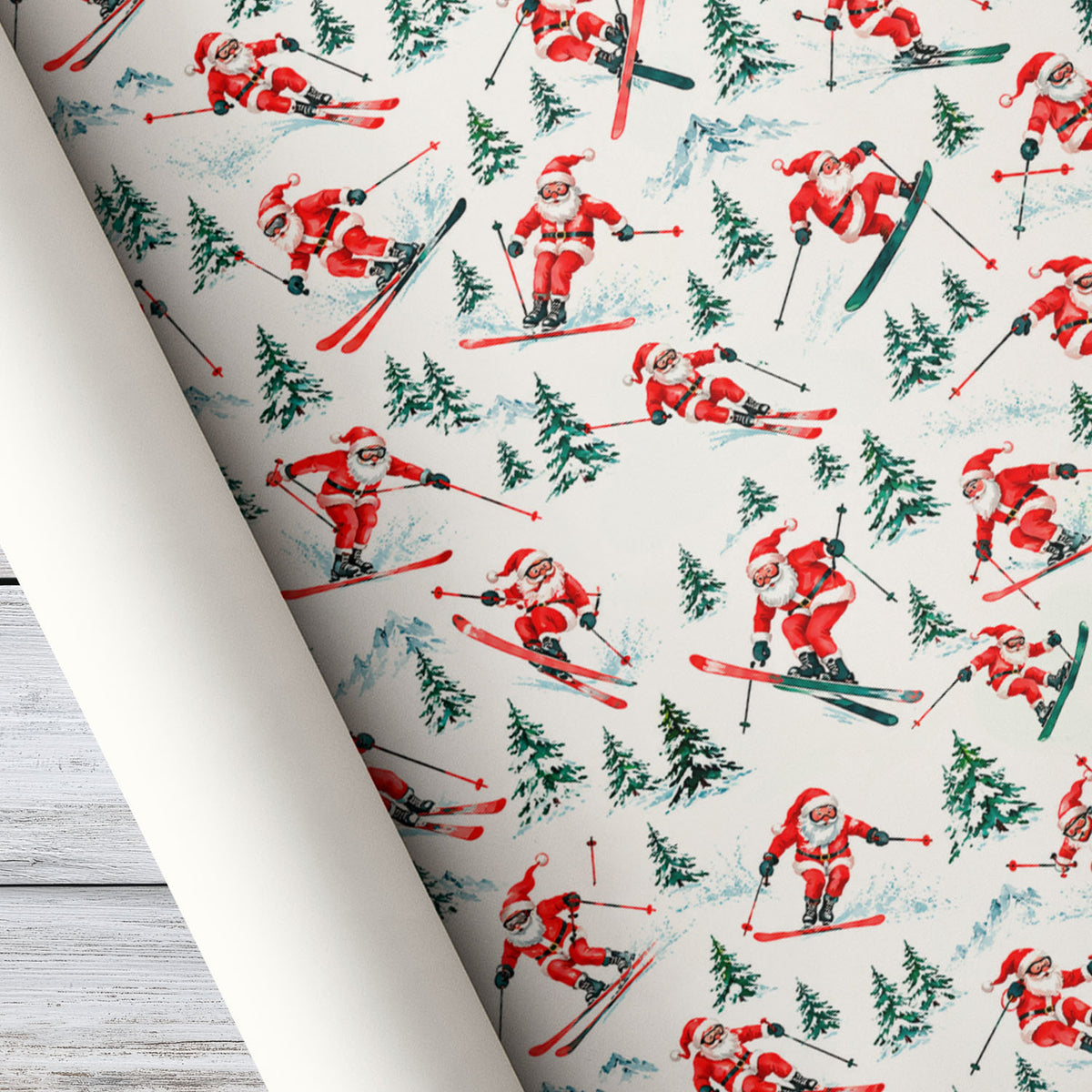 Vintage Christmas Skiing Wrapping Paper, Santa Claus Ski Pattern Wrapping Paper Rolls, Xmas Gift Wrap For Skiing Lover