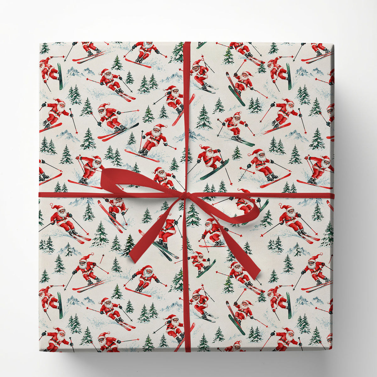 Vintage Christmas Skiing Wrapping Paper, Santa Claus Ski Pattern Wrapping Paper Rolls, Xmas Gift Wrap For Skiing Lover