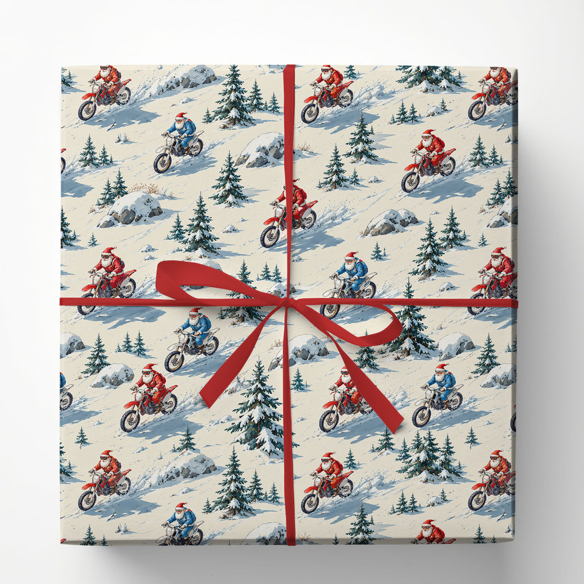 Vintage Christmas Motocross Wrapping Paper, Santa Riding Motocross Wrapping Paper Rolls, Xmas Gift Wrap For Dirt Bike Lover