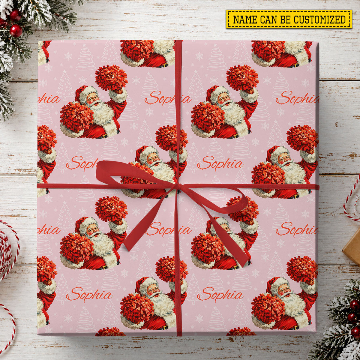 Funny Personalized Christmas Cheerleading Santa Wrapping Paper, Ho Ho Ho Let's Cheer Wrapping Paper Rolls, Xmas Gift Wrap For Cheerleaders