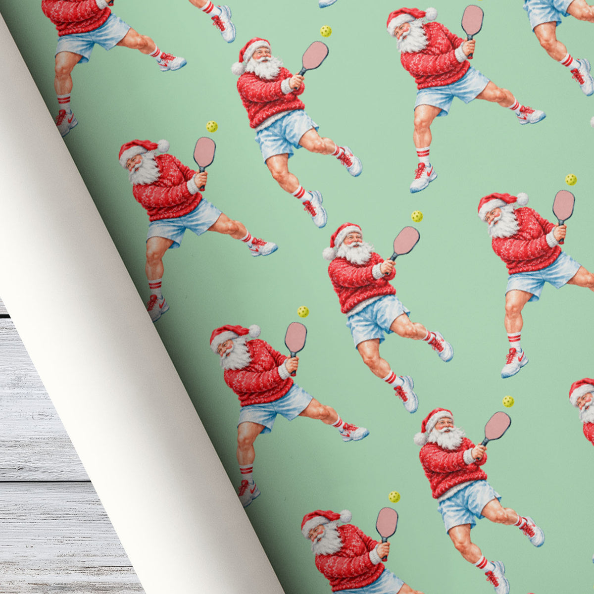 Christmas Santa Pickleball Wrapping Paper, Santa Playing Pickleball Wrapping Paper Rolls, Xmas Gift Wrap For Pickleball Lover
