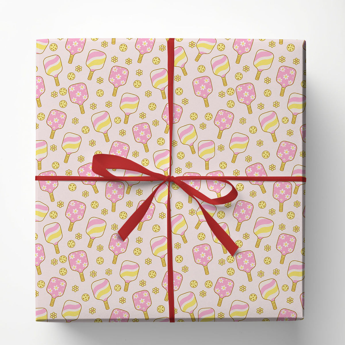 Pink Pickleball Wrapping Paper, Floral Paddles And Daisies Sport Wrapping Paper Rolls, Gift Wrap For Pickleball Lover
