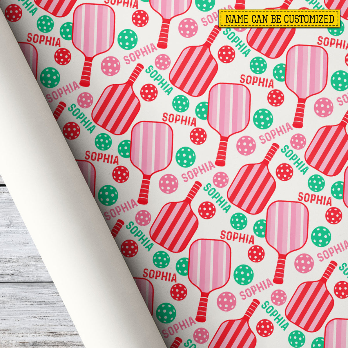 Personalized Pickleball Wrapping Paper, Pink And Red Striped Paddle Wrapping Paper Rolls, Gift Wrap For Pickleball Lover