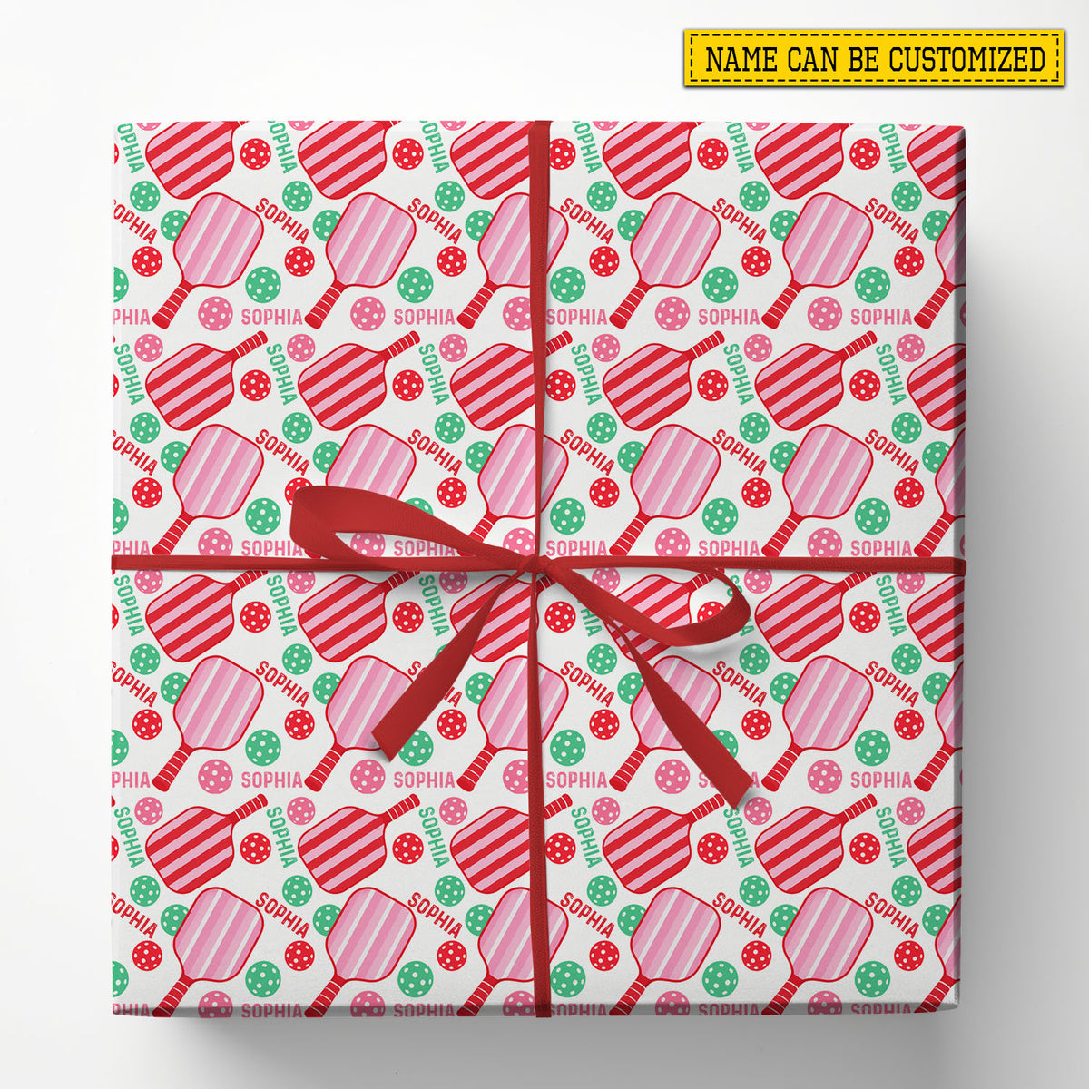 Personalized Pickleball Wrapping Paper, Pink And Red Striped Paddle Wrapping Paper Rolls, Gift Wrap For Pickleball Lover