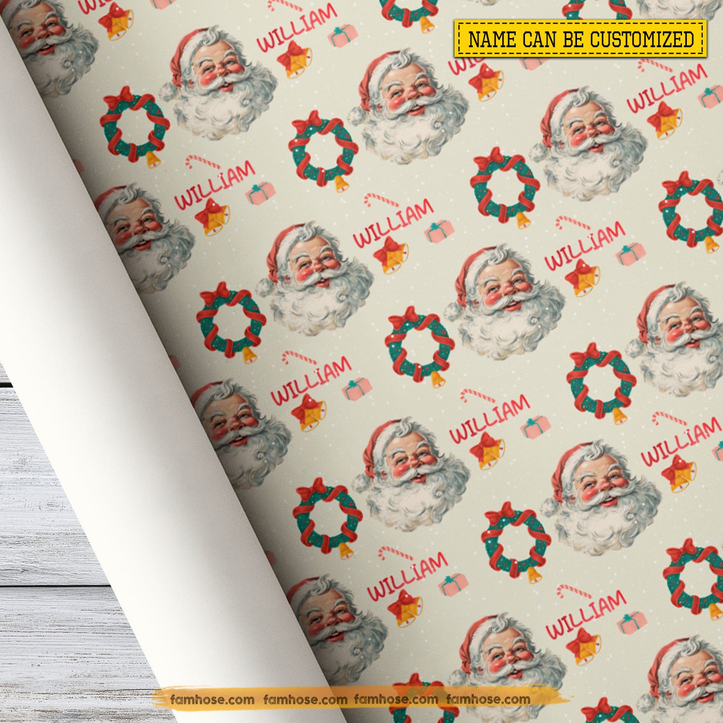 Personalized Christmas Wrapping Paper, Santa Claus Smiles Wrapping Paper Rolls Gift