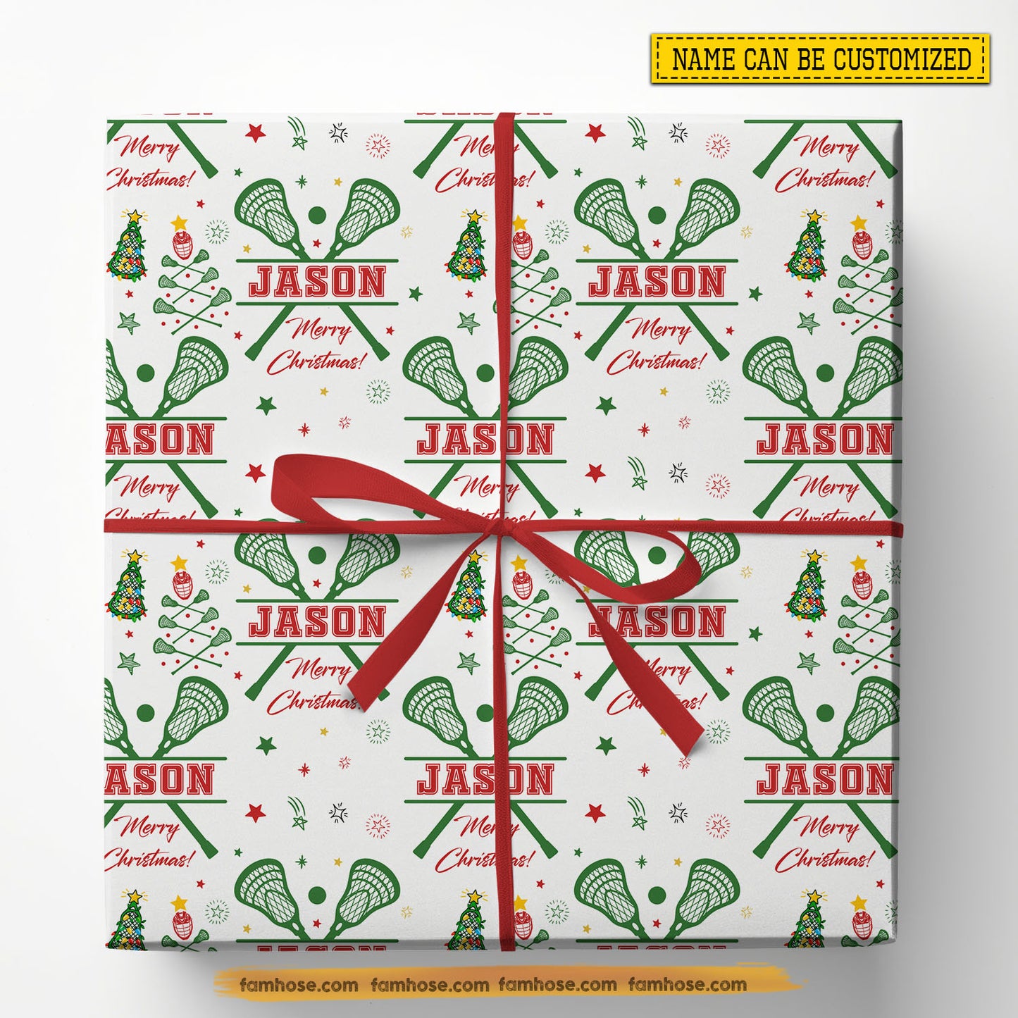 Personalized Christmas Lacrosse Wrapping Paper, Merry Christmas Wrapping Paper Rolls, Xmas Gift Wrap For Lacrosse Lover