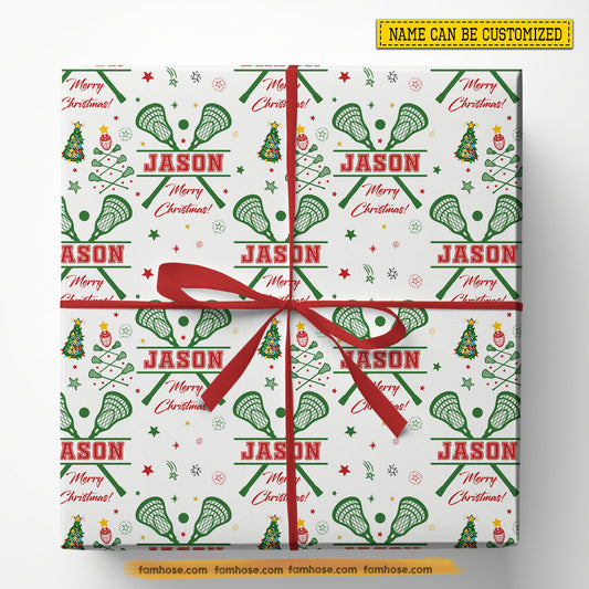 Personalized Christmas Lacrosse Wrapping Paper, Merry Christmas Wrapping Paper Rolls, Xmas Gift Wrap For Lacrosse Lover