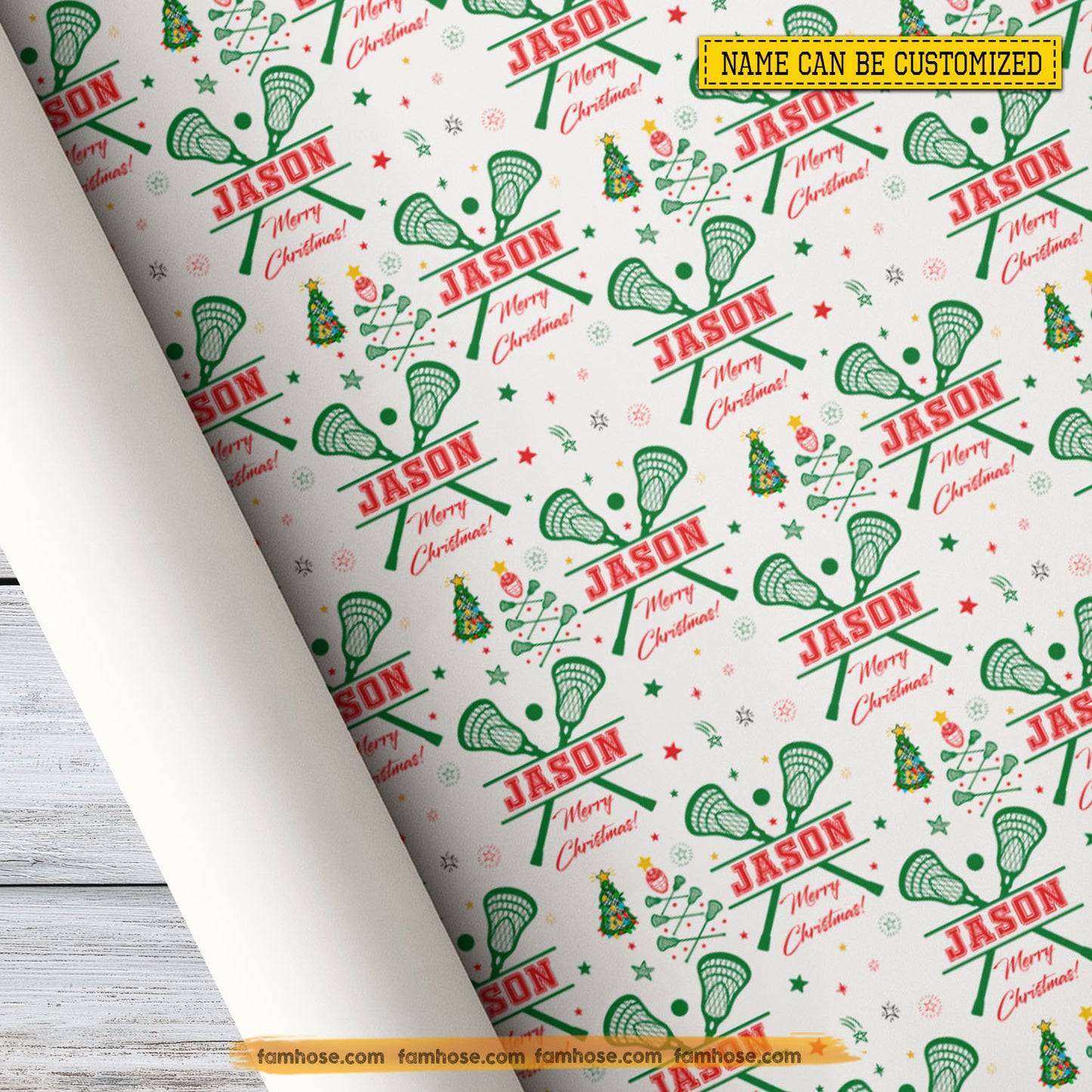 Personalized Christmas Lacrosse Wrapping Paper, Merry Christmas Wrapping Paper Rolls, Xmas Gift Wrap For Lacrosse Lover