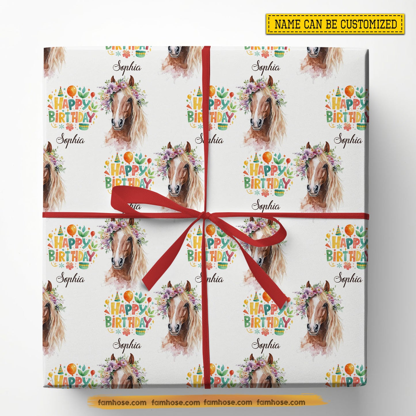 Cute Personalized Birthday Horse Wrapping Paper, Happy Birthday Wrapping Paper Rolls, Birthday Gift Wrap For Horse Lover