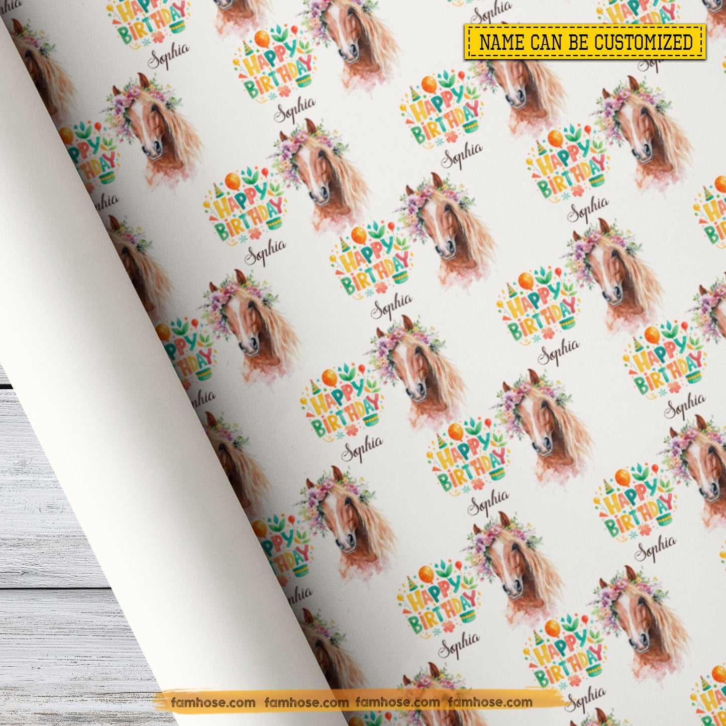 Cute Personalized Birthday Horse Wrapping Paper, Happy Birthday Wrapping Paper Rolls, Birthday Gift Wrap For Horse Lover