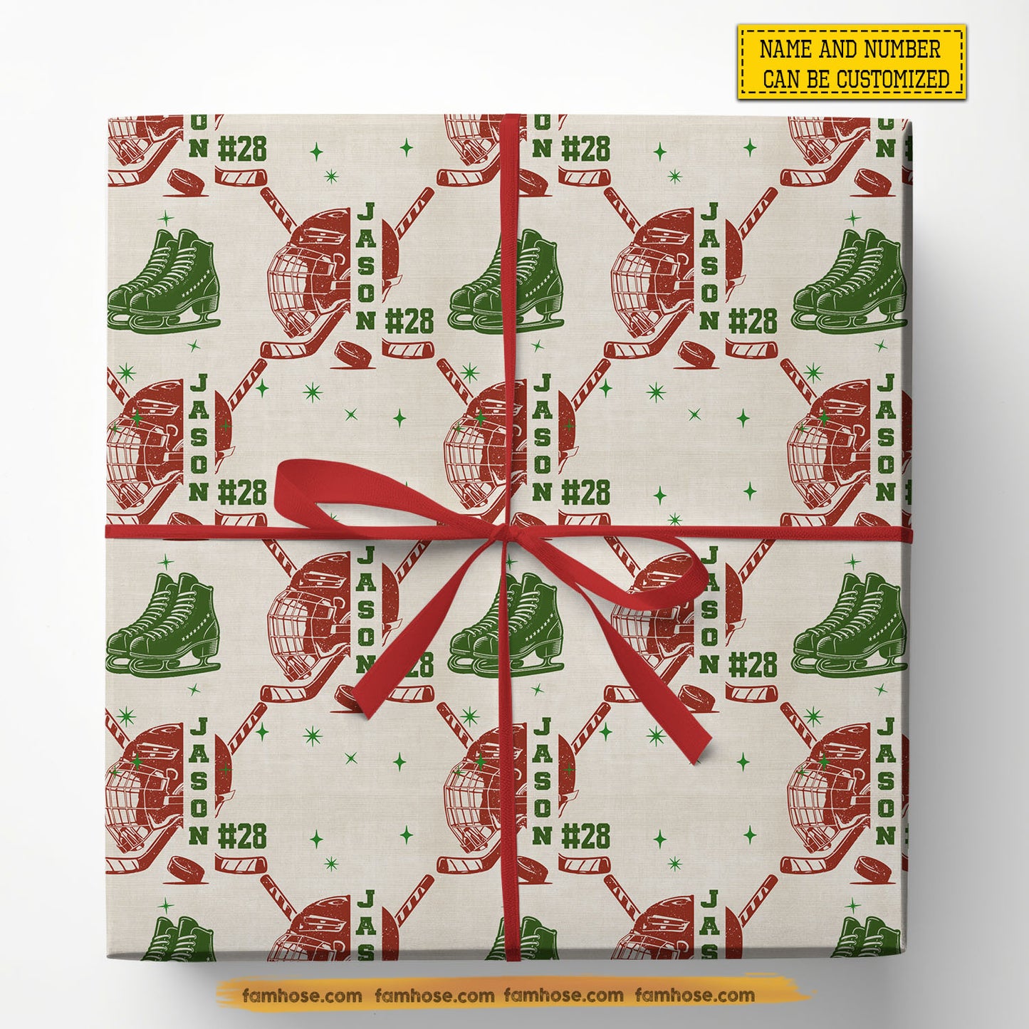 Personalized Christmas Hockey Wrapping Paper, Hockey Helmet Wrapping Paper Rolls, Xmas Gift Wrap For Hockey Lover