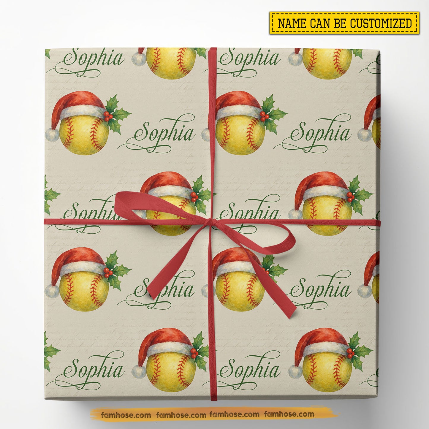 Personalized Christmas Softball Wrapping Paper, Custom Sports Wrapping Paper Rolls, Xmas Gift Wrap For Softball Lover