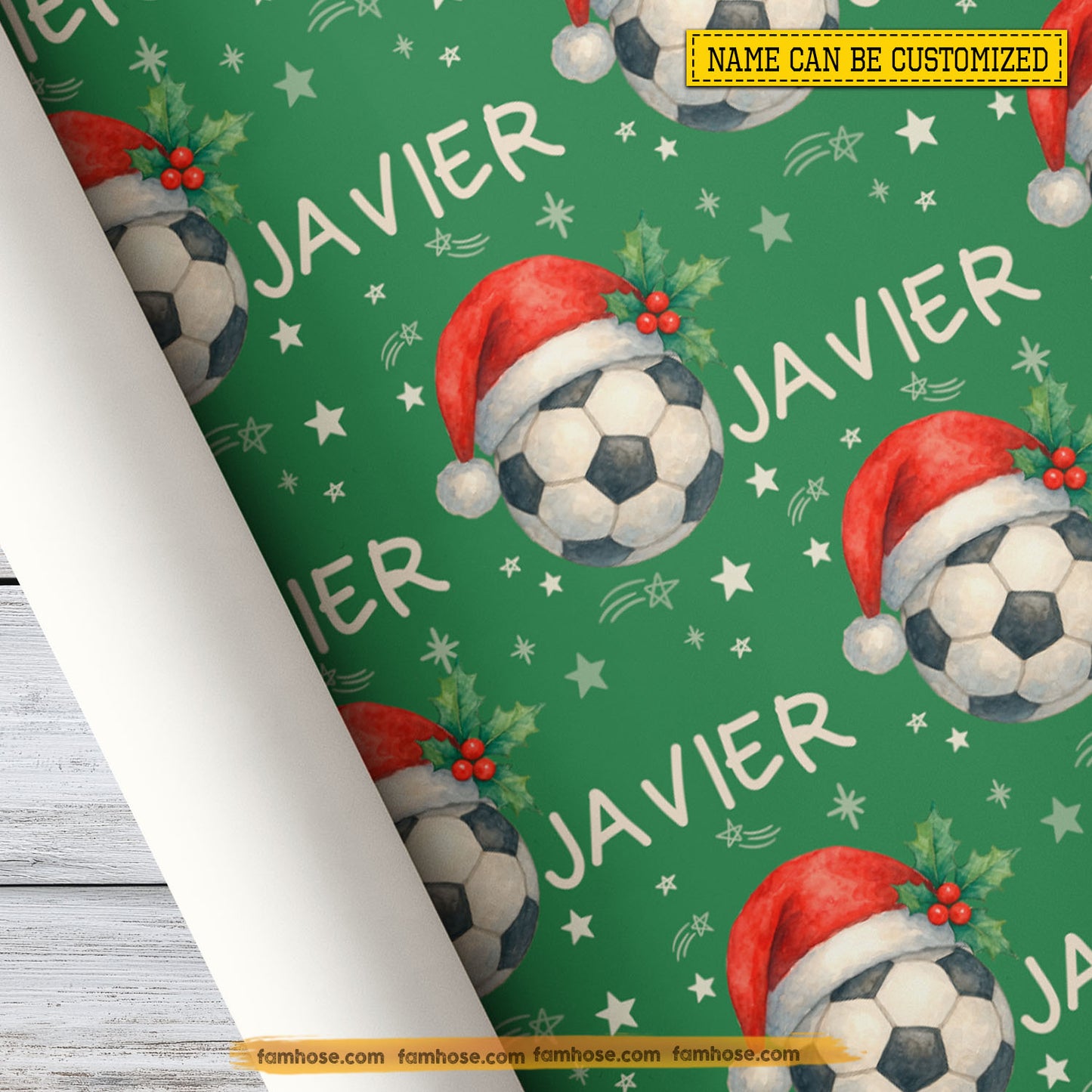 Personalized Christmas Soccer Wrapping Paper, Custom Sports Wrapping Paper Rolls, Xmas Gift Wrap For Soccer Lover