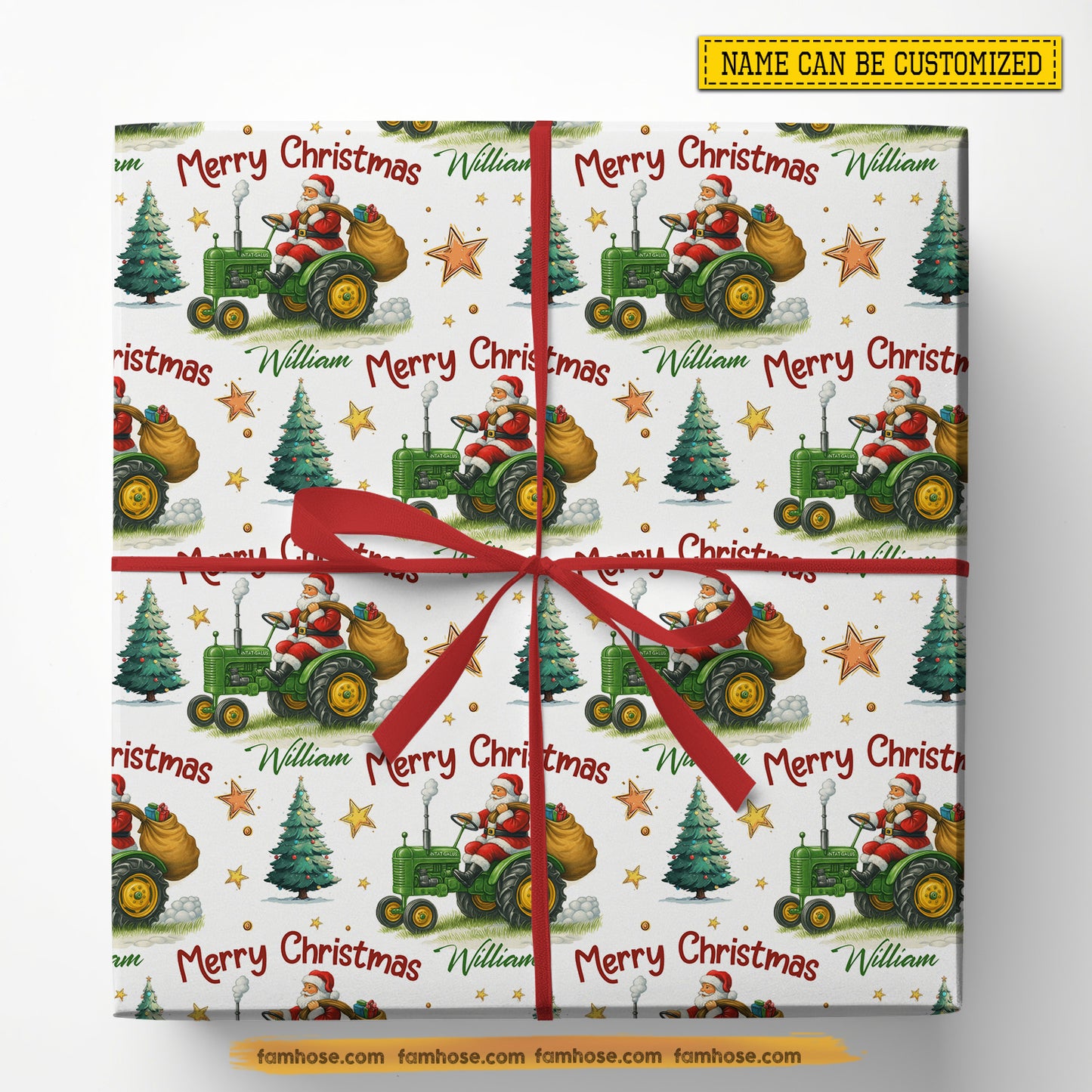 Personalized Christmas Tractor Wrapping Paper, Merry Christmas Wrapping Paper Rolls, Xmas Gift Wrap For Tractor Lover