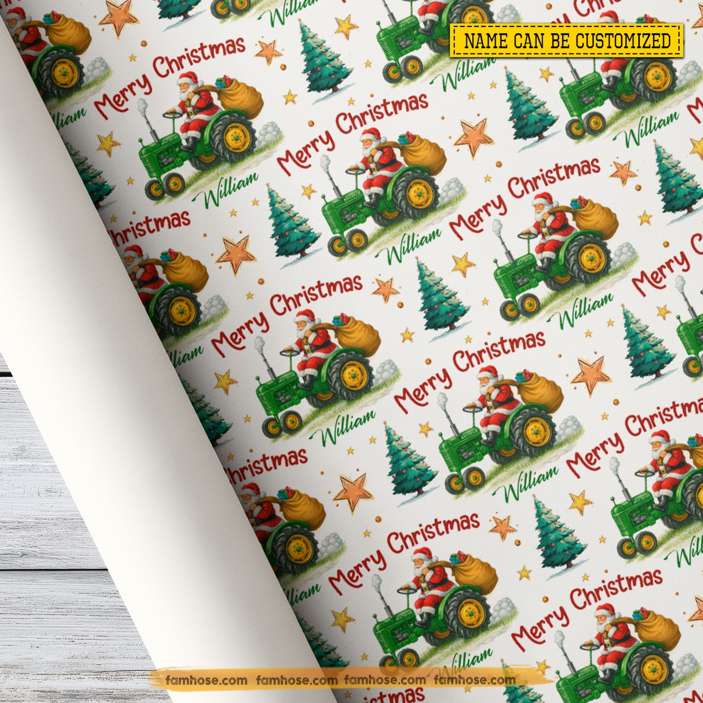 Personalized Christmas Tractor Wrapping Paper, Merry Christmas Wrapping Paper Rolls, Xmas Gift Wrap For Tractor Lover