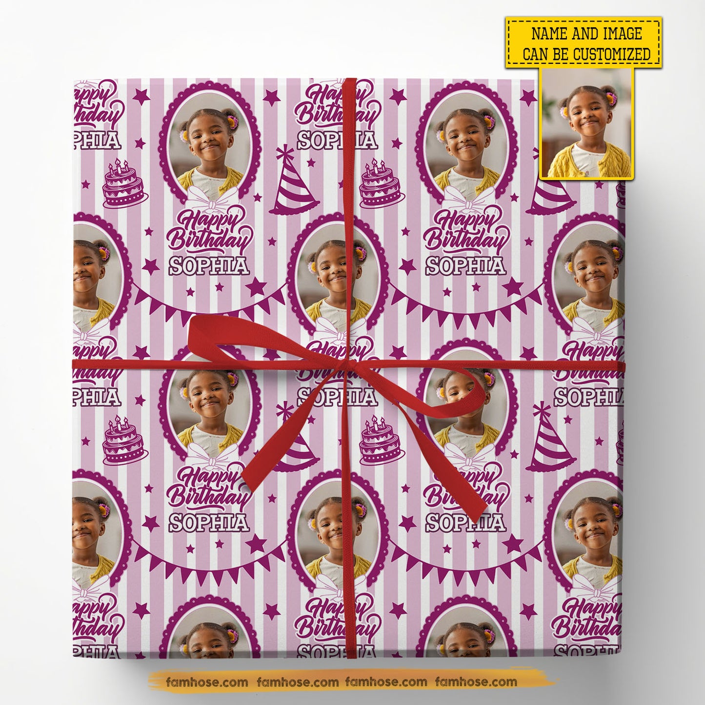 Personalized Pink Birthday Wrapping Paper, Happy Birthday Wrapping Paper Rolls Birthday Gift Wrap