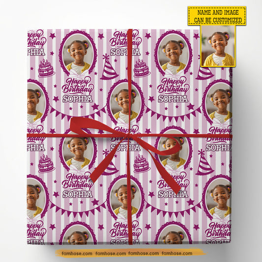 Personalized Pink Birthday Wrapping Paper, Happy Birthday Wrapping Paper Rolls Birthday Gift Wrap