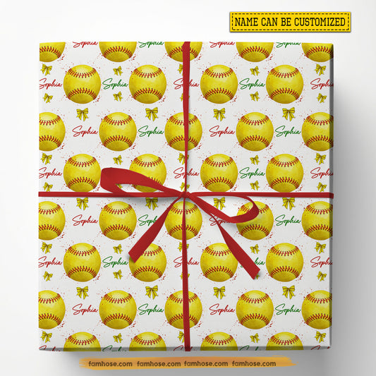 Personalized Softball Wrapping Paper, Custom Sports Wrapping Paper Rolls, Gift Wrap For Softball Lover