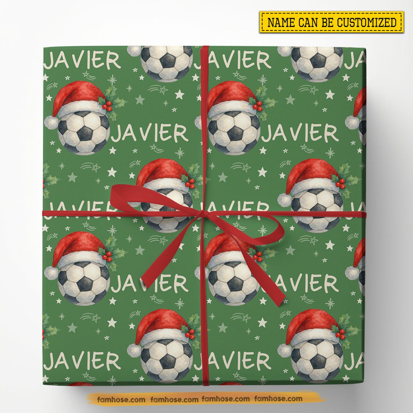Personalized Christmas Soccer Wrapping Paper, Custom Sports Wrapping Paper Rolls, Xmas Gift Wrap For Soccer Lover