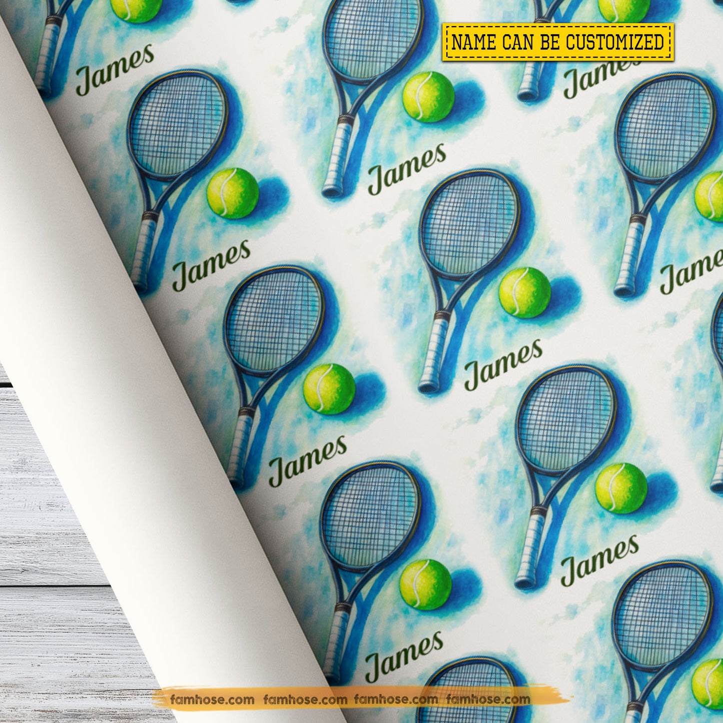 Personalized Tennis Wrapping Paper, Rackets And Balls Wrapping Paper Rolls, Gift Wrap For Tennis Lover