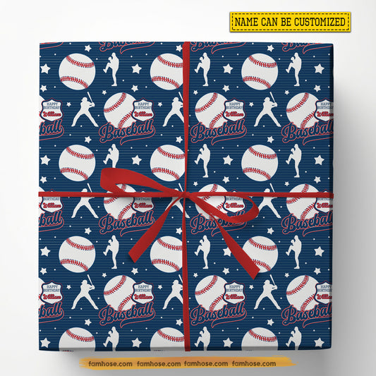 Personalized Birthday Baseball Wrapping Paper, Happy Birthday Wrapping Paper Rolls, Birthday Gift Wrap For Baseball Lover