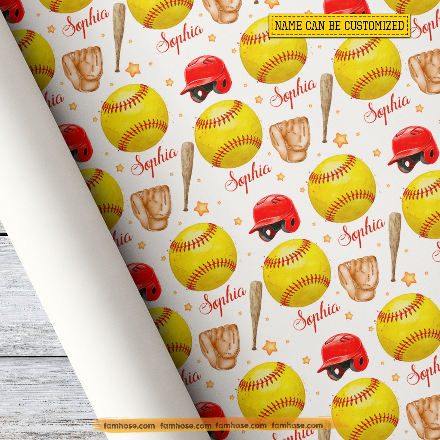 Personalized Softball Wrapping Paper, Custom Sports Wrapping Paper Rolls, Gift Wrap For Softball Lover