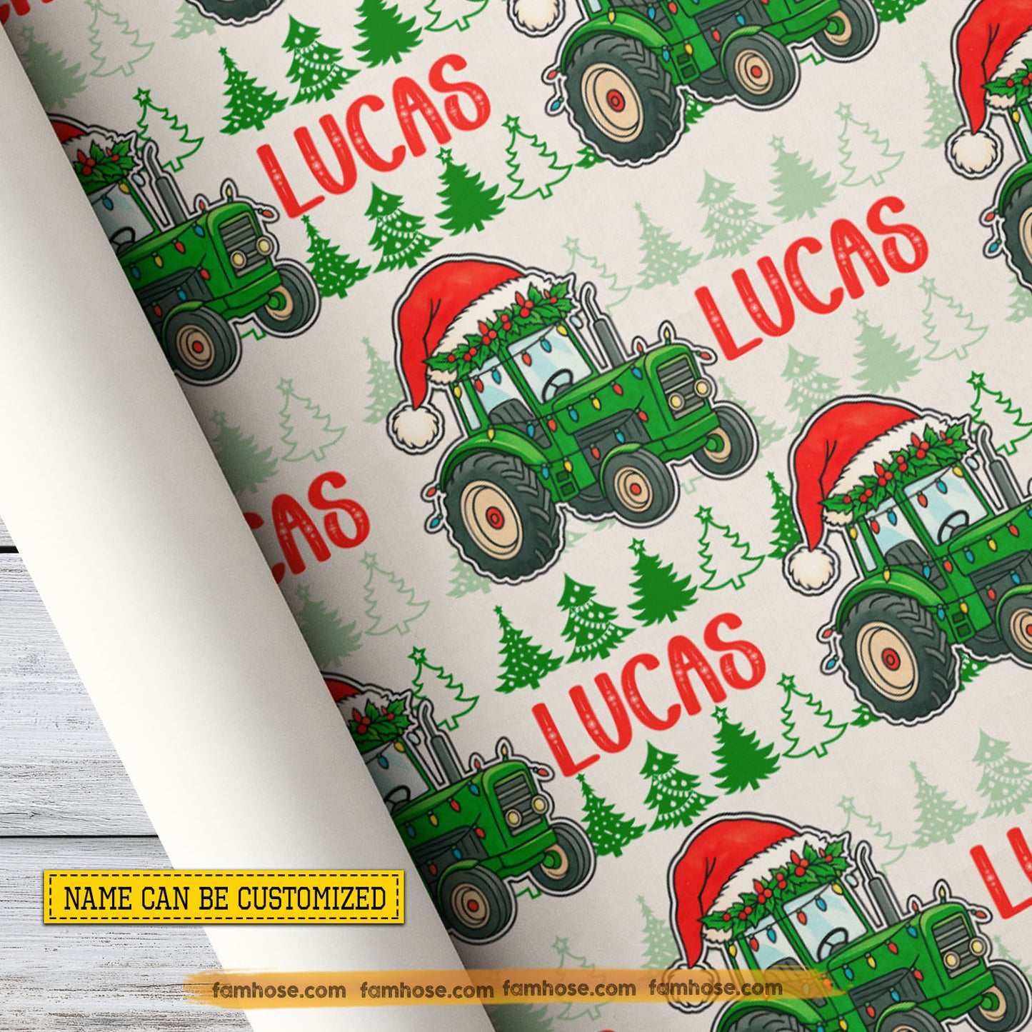 Personalized Christmas Tractor Wrapping Paper, Custom Farm Wrapping Paper Rolls, Xmas Gift Wrap For Tractor Lover