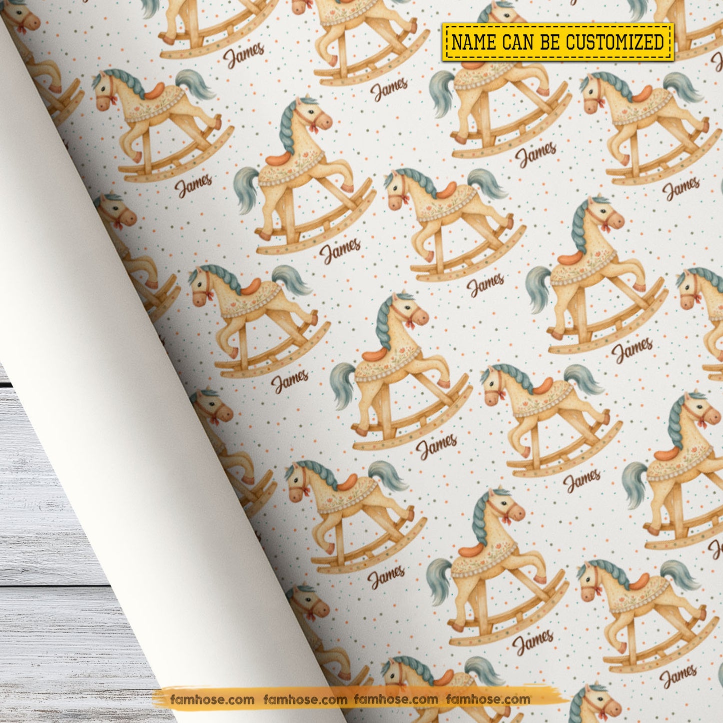Adorable Personalized Rocking Horse Wrapping Paper, Charming Rocking Horse Wrapping Paper Rolls, Gift Wrap For Rocking Horse Lover