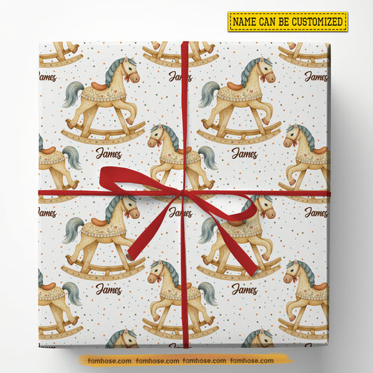 Adorable Personalized Rocking Horse Wrapping Paper, Charming Rocking Horse Wrapping Paper Rolls, Gift Wrap For Rocking Horse Lover