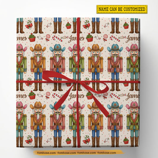 Personalized Christmas Cowboy Nutcracker Wrapping Paper, Western Christmas Nutcracker Wrapping Paper Rolls Xmas Gift