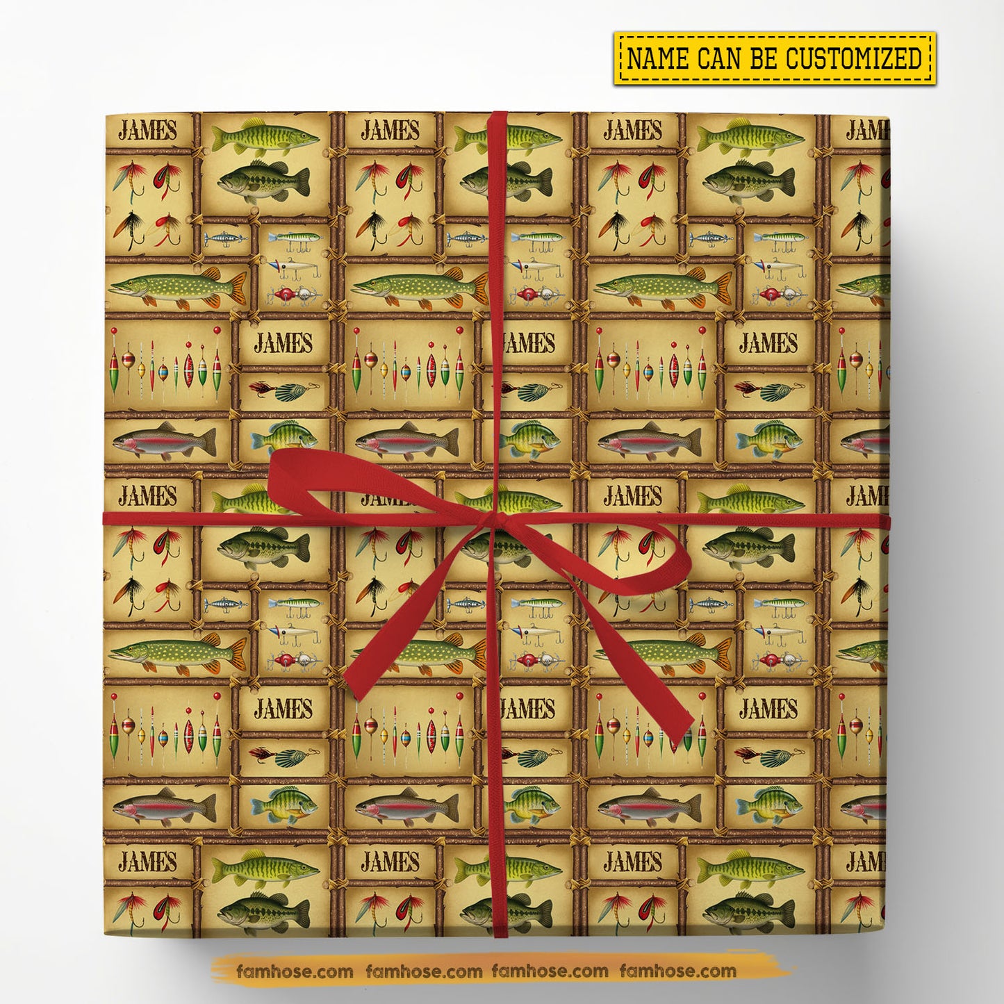 Rustic Personalized Fishing Wrapping Paper, Fishing Tackle Wrapping Paper Rolls, Gift Wrap For Fishing Lover