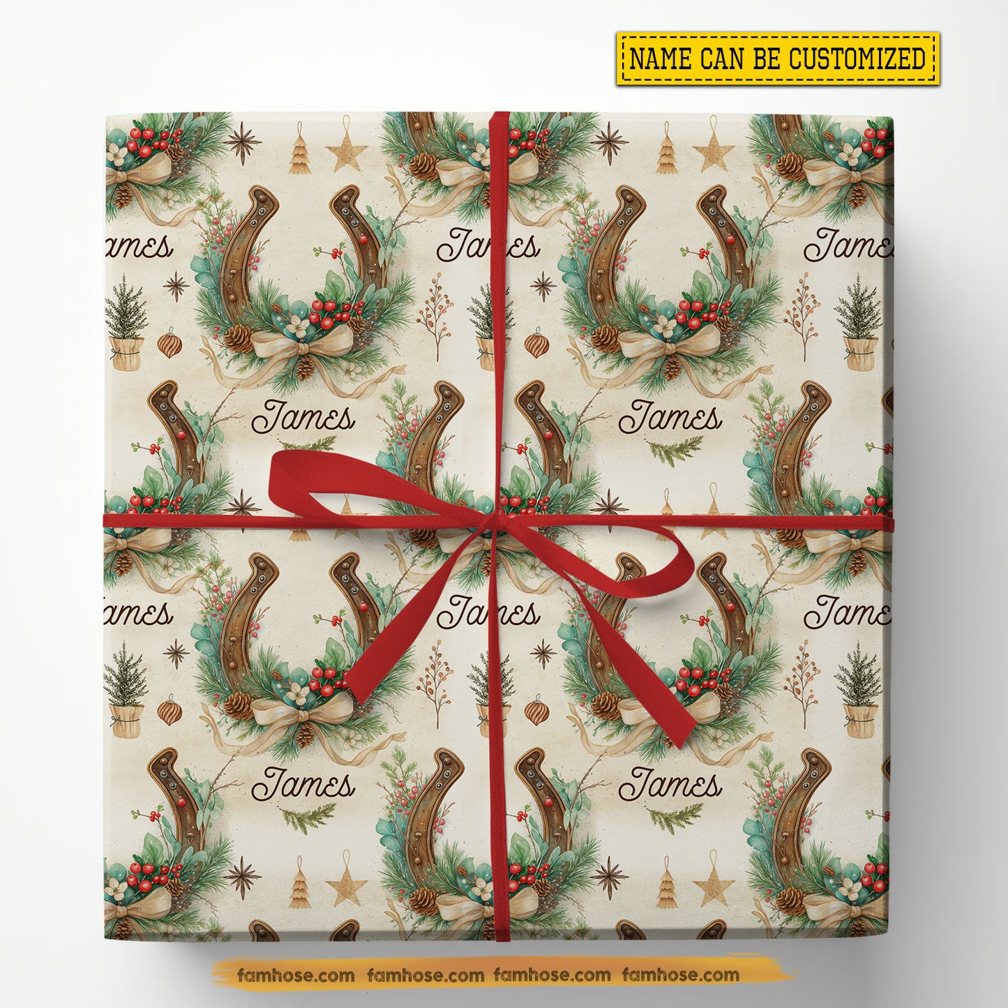 Personalized Christmas Horseshoe Wrapping Paper, Holiday Horseshoe Blessings Wrapping Paper Rolls, Xmas Gift For Horse Lover