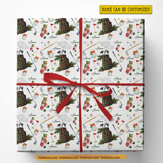 Personalized Golf Wrapping Paper, Festive Fairway Magic Wrapping Paper Rolls, Gift Wrap For Golf Lover