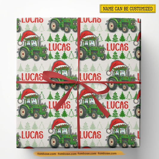 Personalized Christmas Tractor Wrapping Paper, Custom Farm Wrapping Paper Rolls, Xmas Gift Wrap For Tractor Lover