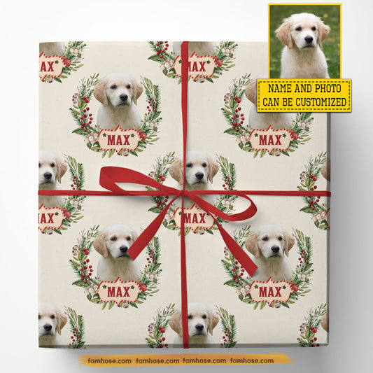 Personalized Christmas Dog Wrapping Paper, Sweet Dog Portrait Wrapping Paper Rolls, Xmas Gift Wrap For Dog Lover