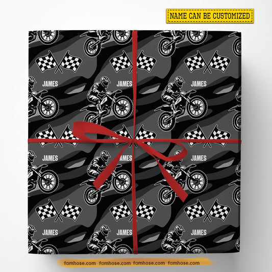 Personalized Motocross Wrapping Paper, Motocross Madness Wrapping Paper Rolls, Gift Wrap For Motocross Lover