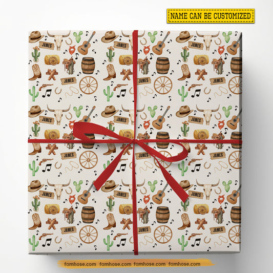 Personalized Cowboy Wrapping Paper, Country Western Wrapping Paper Rolls, Gift Wrap For Cowboy