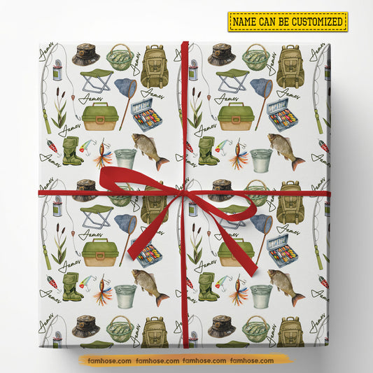 Personalized Fishing Wrapping Paper, Fishing Gear Wrapping Paper Rolls, Gift Wrap For Fishing Lover