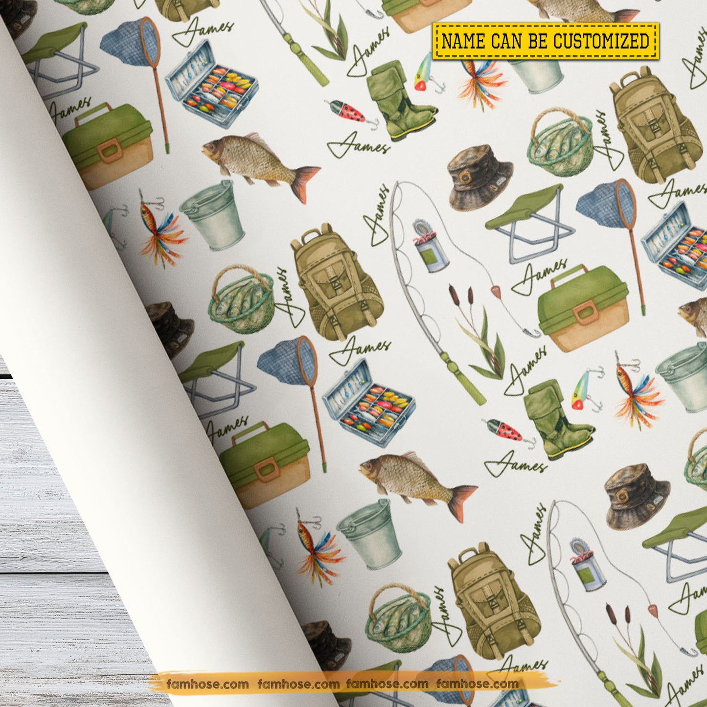 Personalized Fishing Wrapping Paper, Fishing Gear Wrapping Paper Rolls, Gift Wrap For Fishing Lover