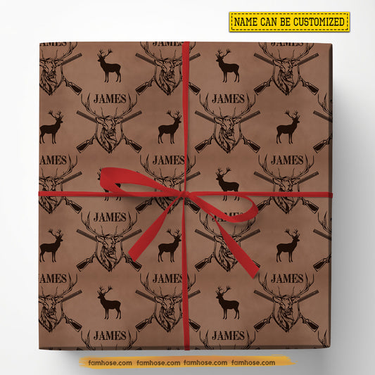 Personalized Deer Hunting Wrapping Paper, Wild Deer Hunter Wrapping Paper Rolls, Gift Wrap For Deer Hunting Lover