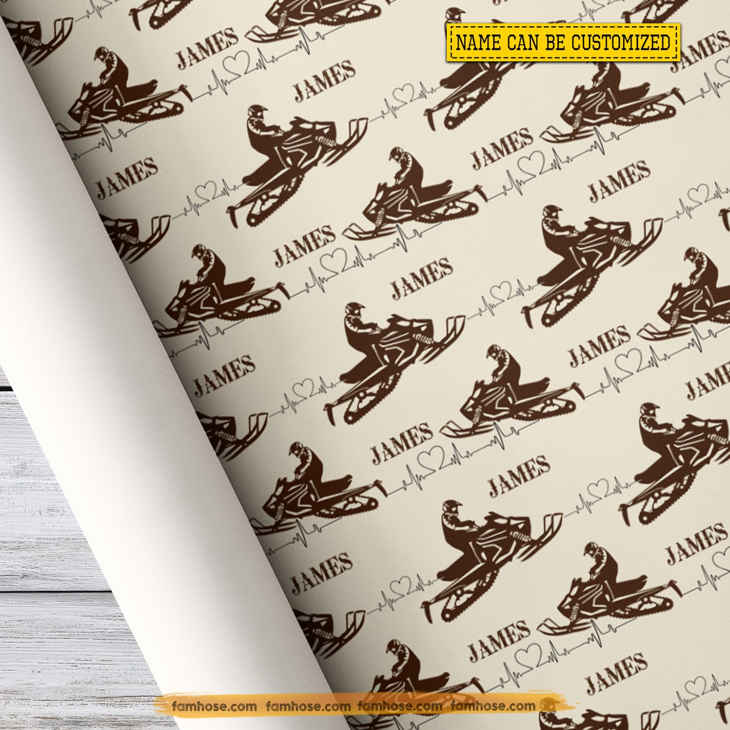 Personalized Snowmobiling Wrapping Paper, Snow Rider Heart Beat Wrapping Paper Rolls, Gift Wrap For Snowmobiling Lover