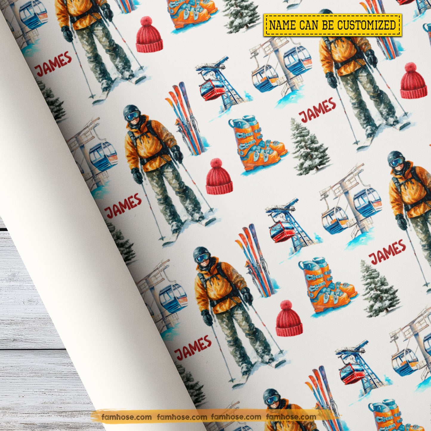Personalized Skiing Wrapping Paper, Ski Resort Wrapping Paper Rolls, Gift Wrap For Skiing Lover