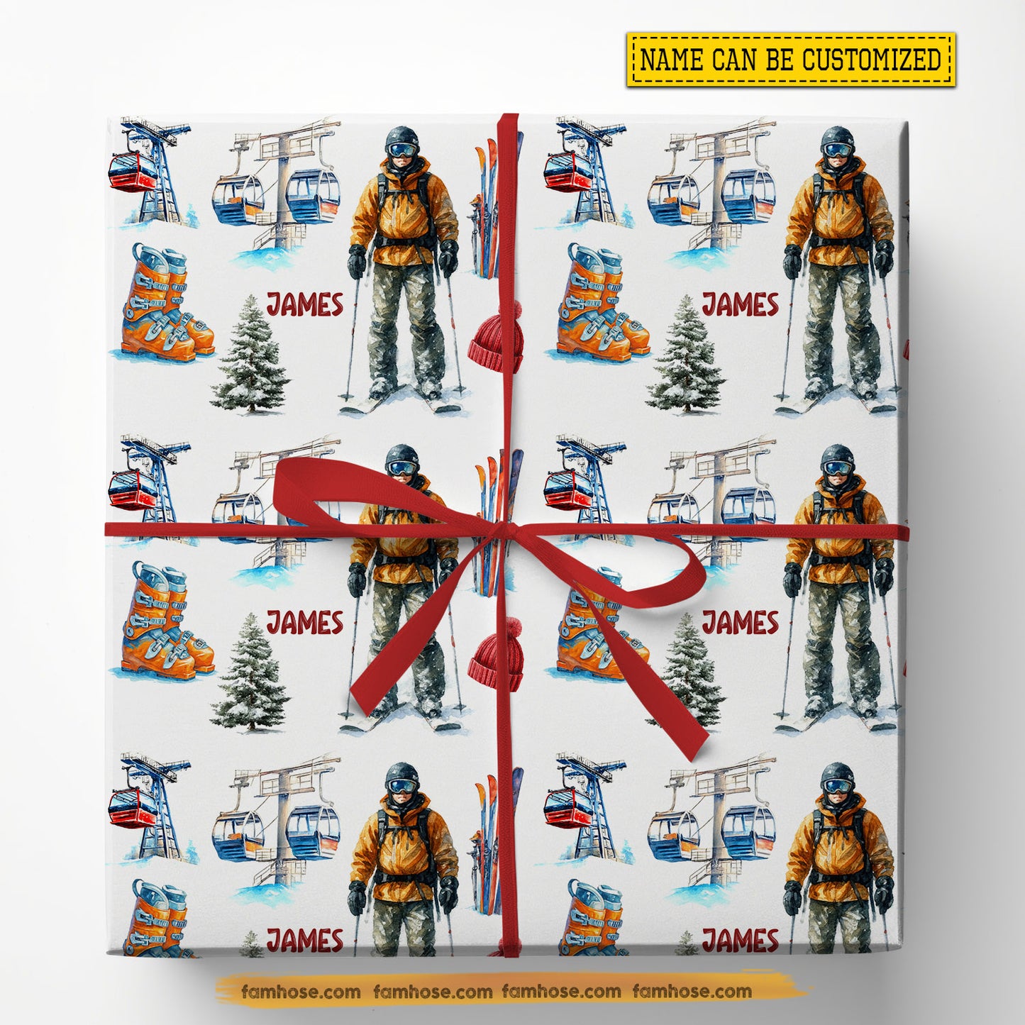 Personalized Skiing Wrapping Paper, Ski Resort Wrapping Paper Rolls, Gift Wrap For Skiing Lover
