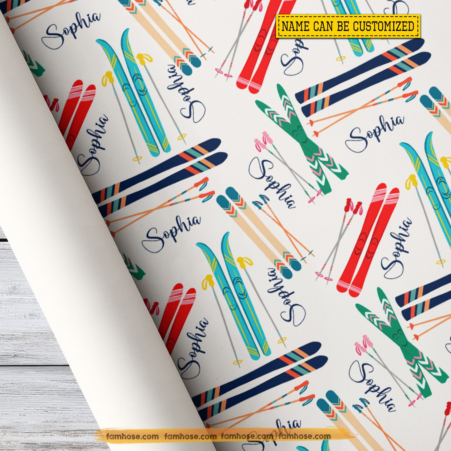 Personalized Skiing Wrapping Paper, Winter Ski Wrapping Paper Rolls, Gift Wrap For Skiing Lover